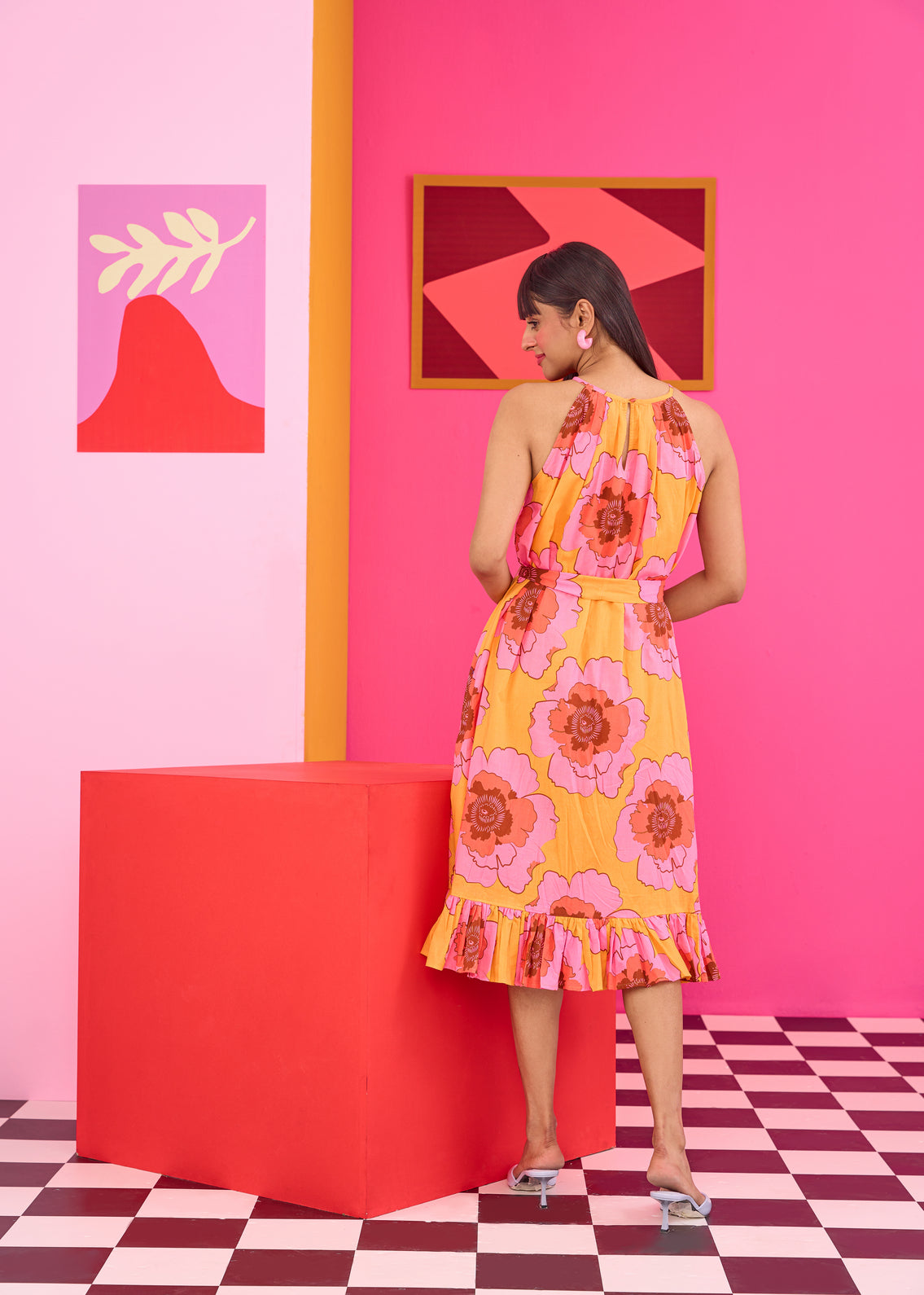 Emily in Paris: Halter Neck Floral Printed Midi Dress