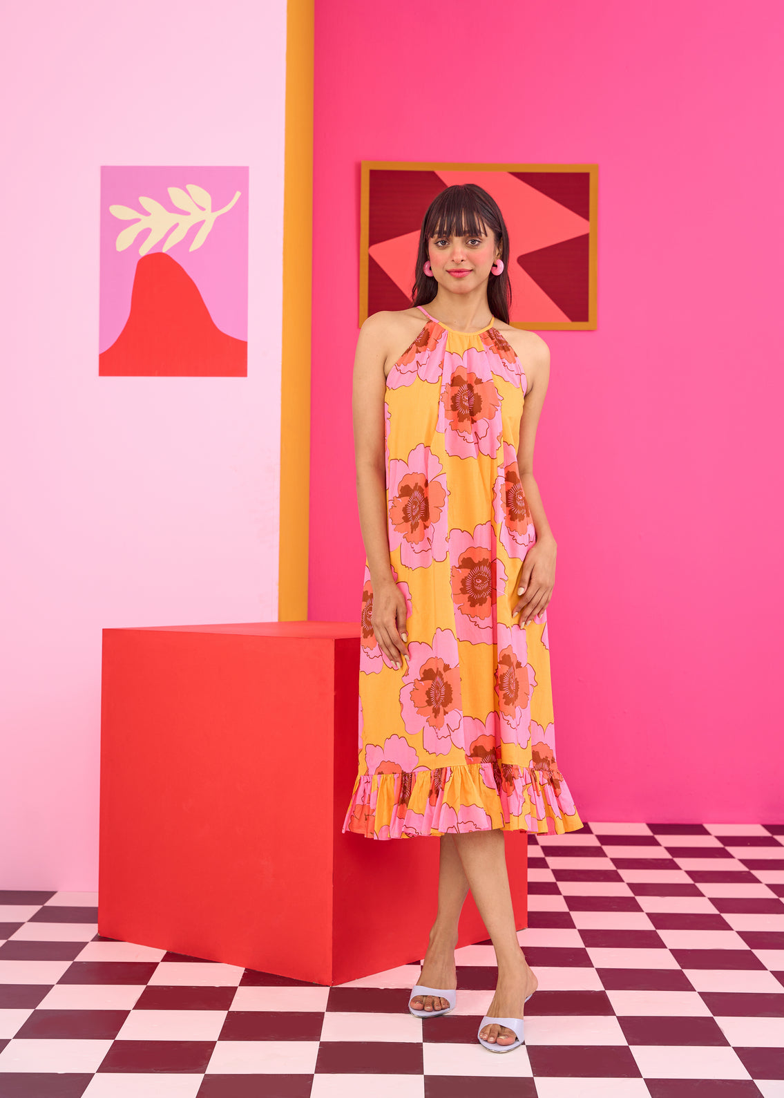 Emily in Paris: Halter Neck Floral Printed Midi Dress