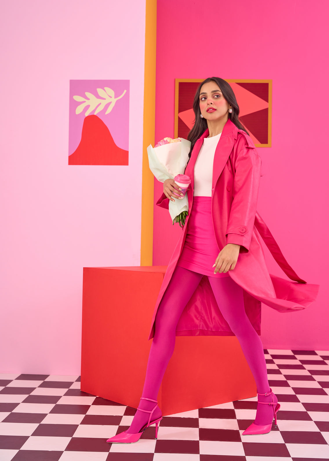 Pink Faux Leather Overcoat