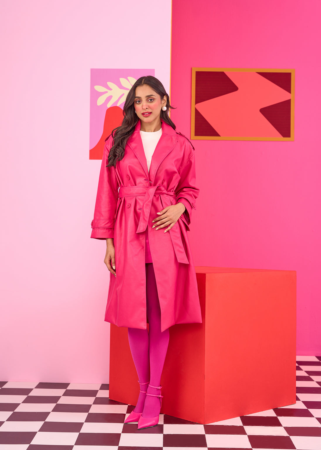 Emily in Paris: Pink Faux Leather Overcoat