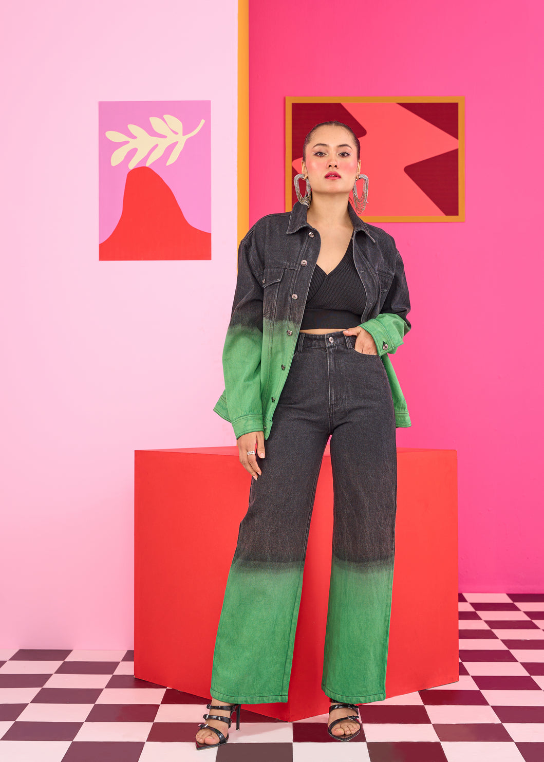 Emily in Paris: Black Green Ombre Denim Jacket