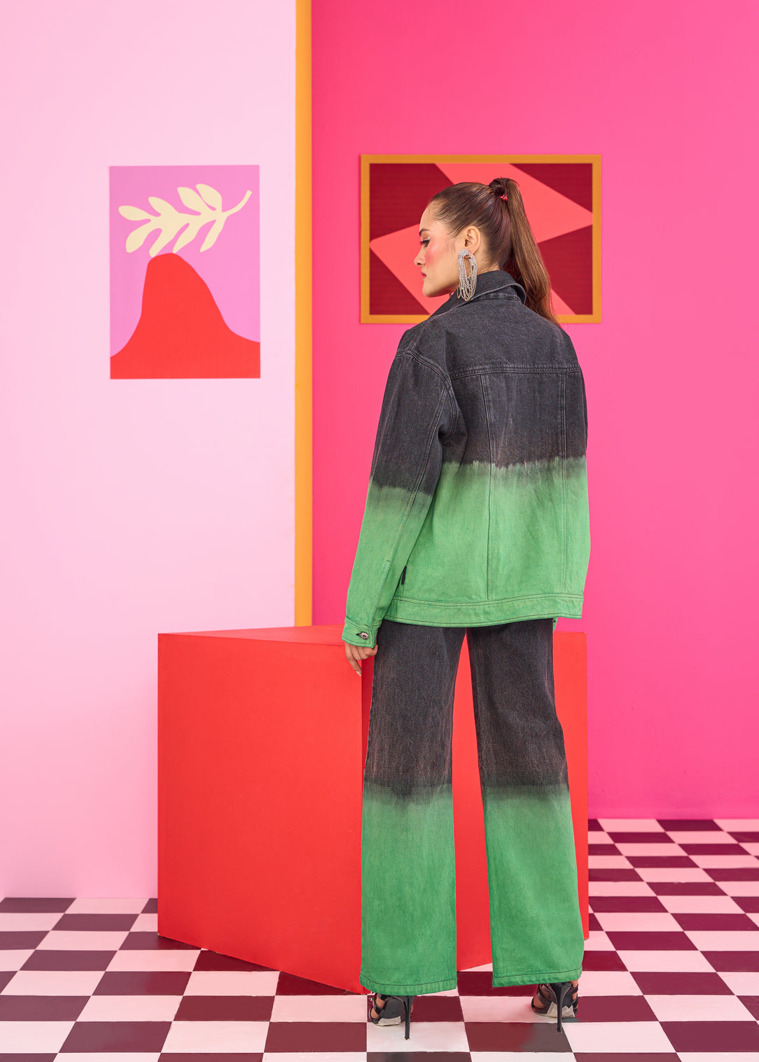 Emily in Paris: Black Green Ombre Denim Jacket