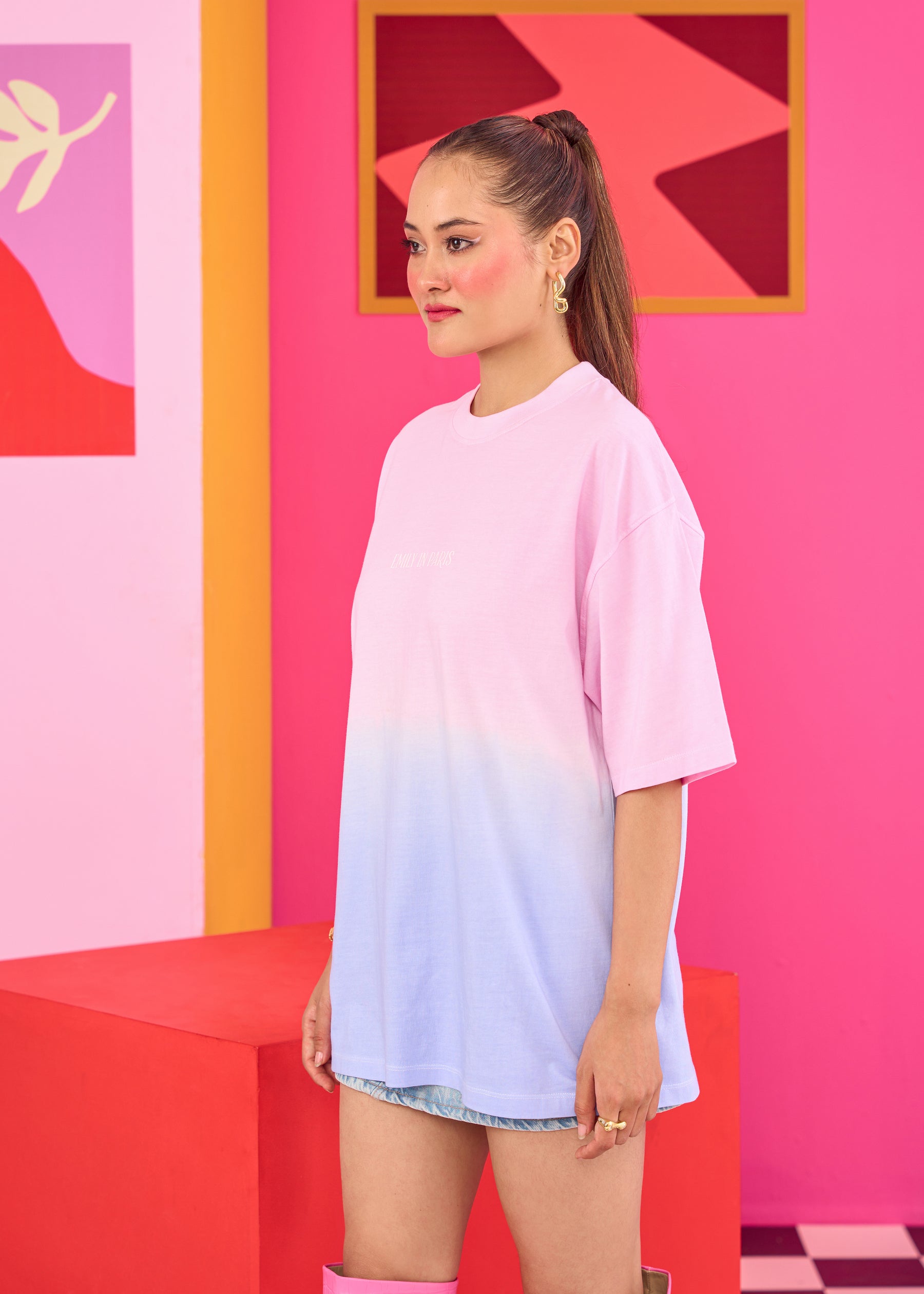 Pink-Blue Ombre Oversized T-shirt