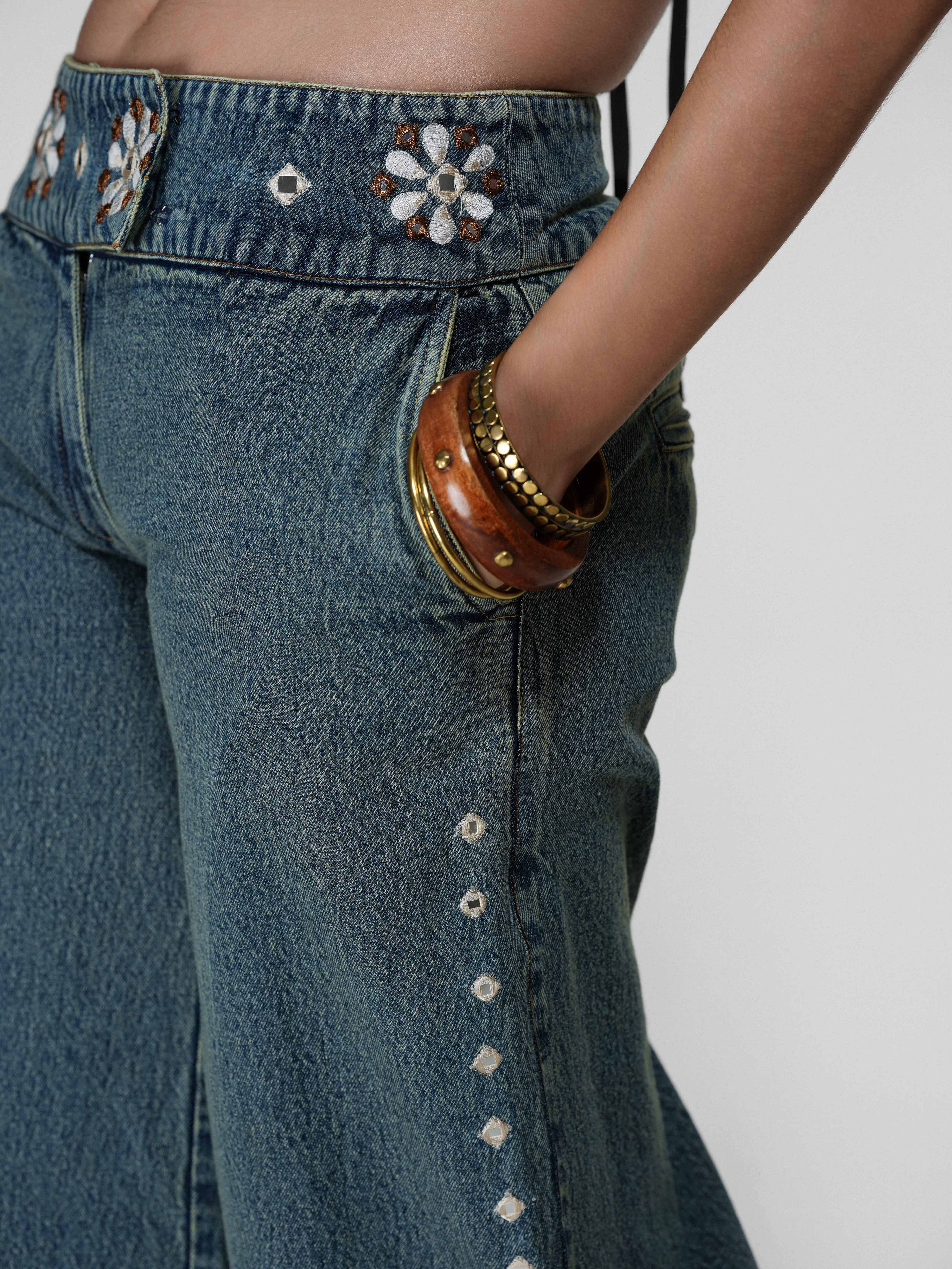 Floral Embellished Denim Shorts