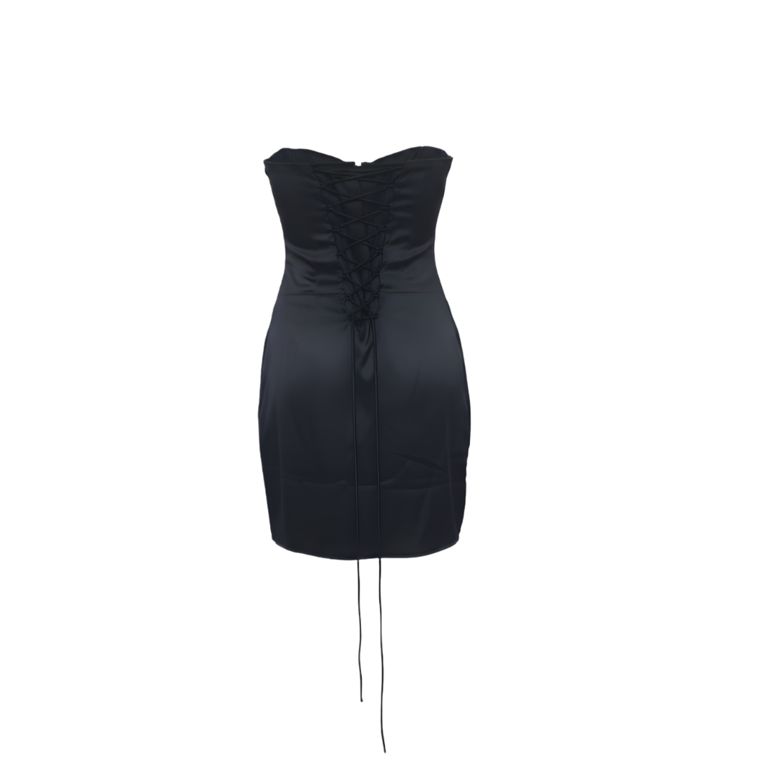 Black Satin Strapless Cowl Neck Mini Dress With Scarf L / Black Black Satin Strapless Cowl Neck Mini Dress With Scarf L / Black