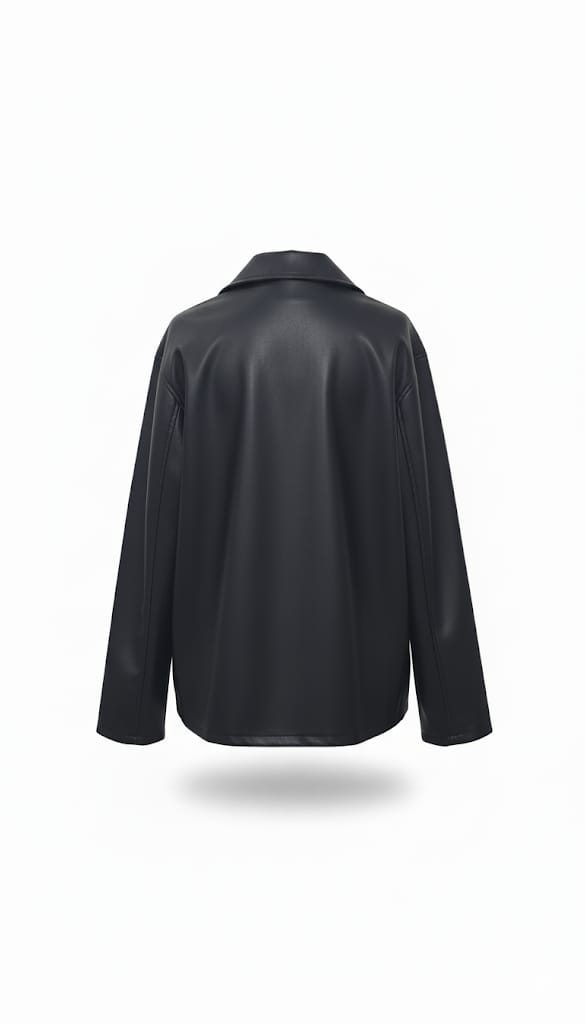 Classic Black Faux Leather Zip-Up Jacket -Men