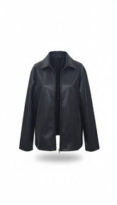 Classic Black Faux Leather Zip-Up Jacket -Men