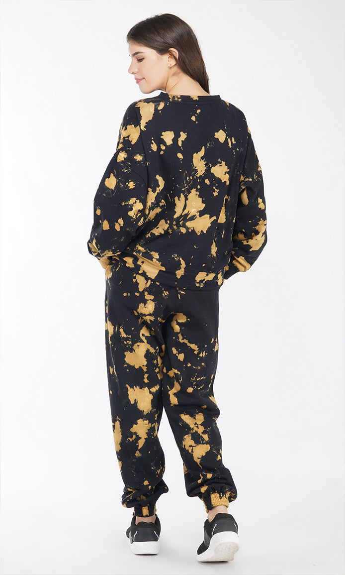 Black-Mustard Tie & Dye Oversized Sweatshirt and Joggers Set