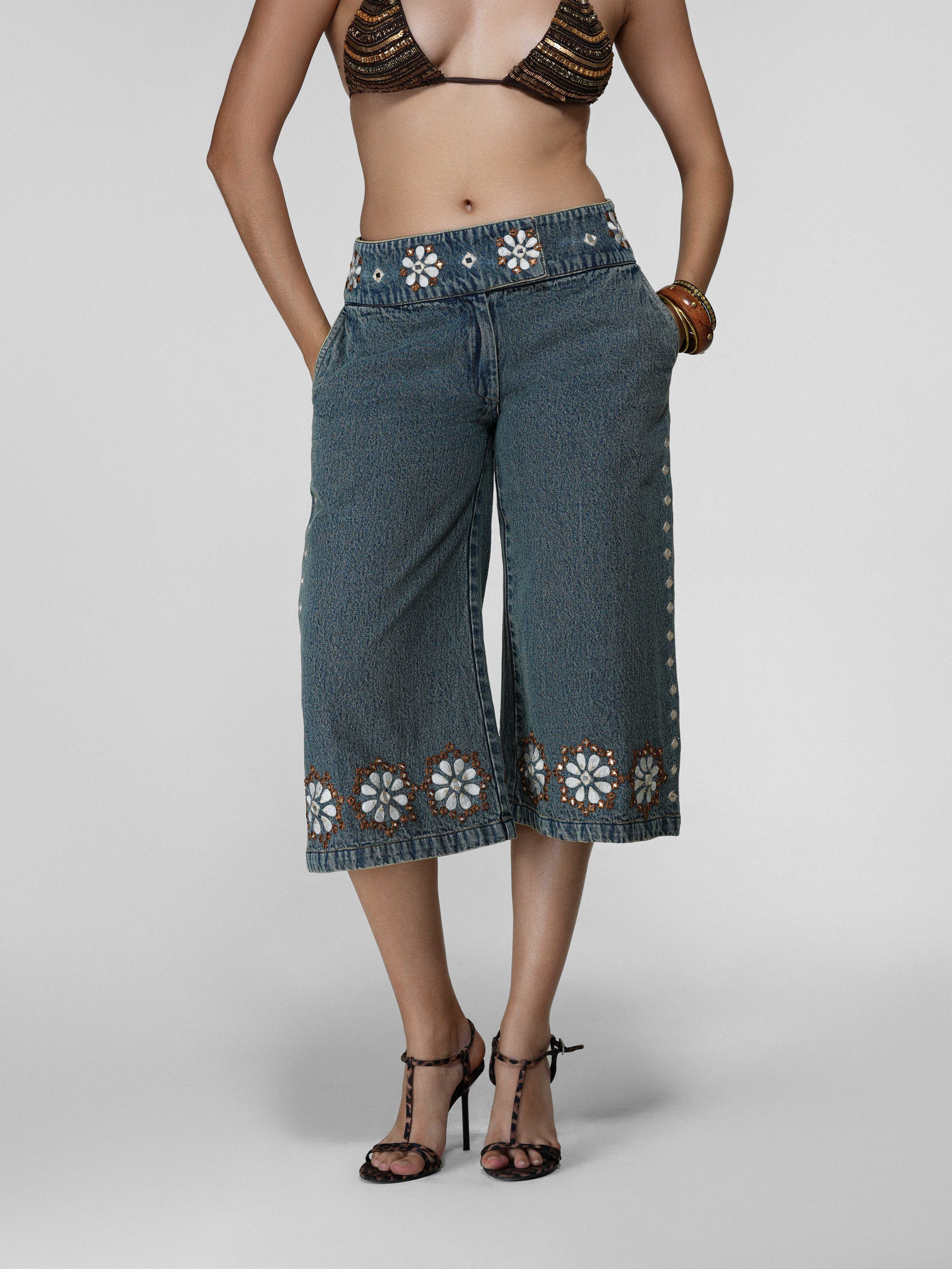 Floral Embellished Denim Shorts