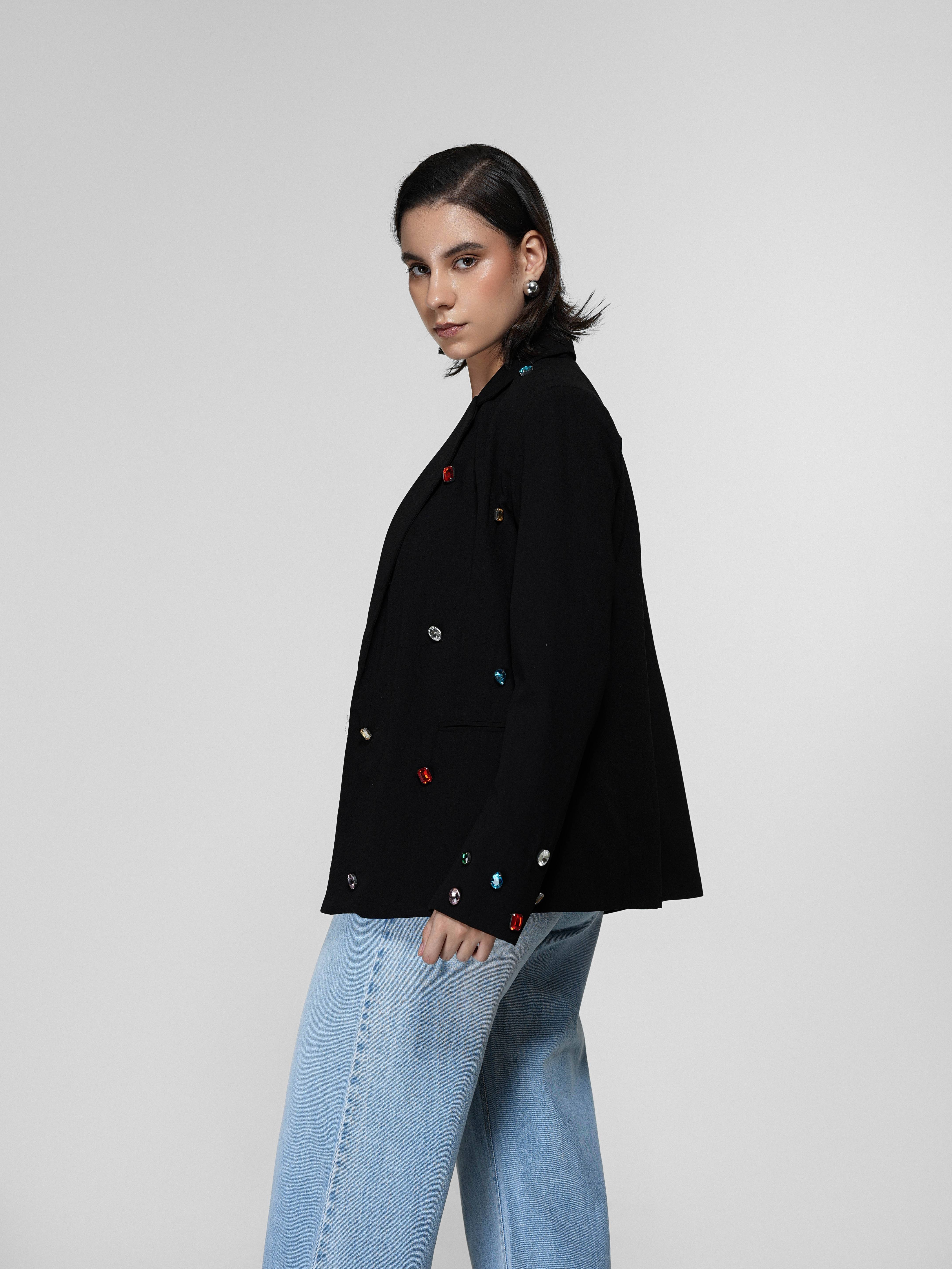 Gem-Embellished Oversized Blazer