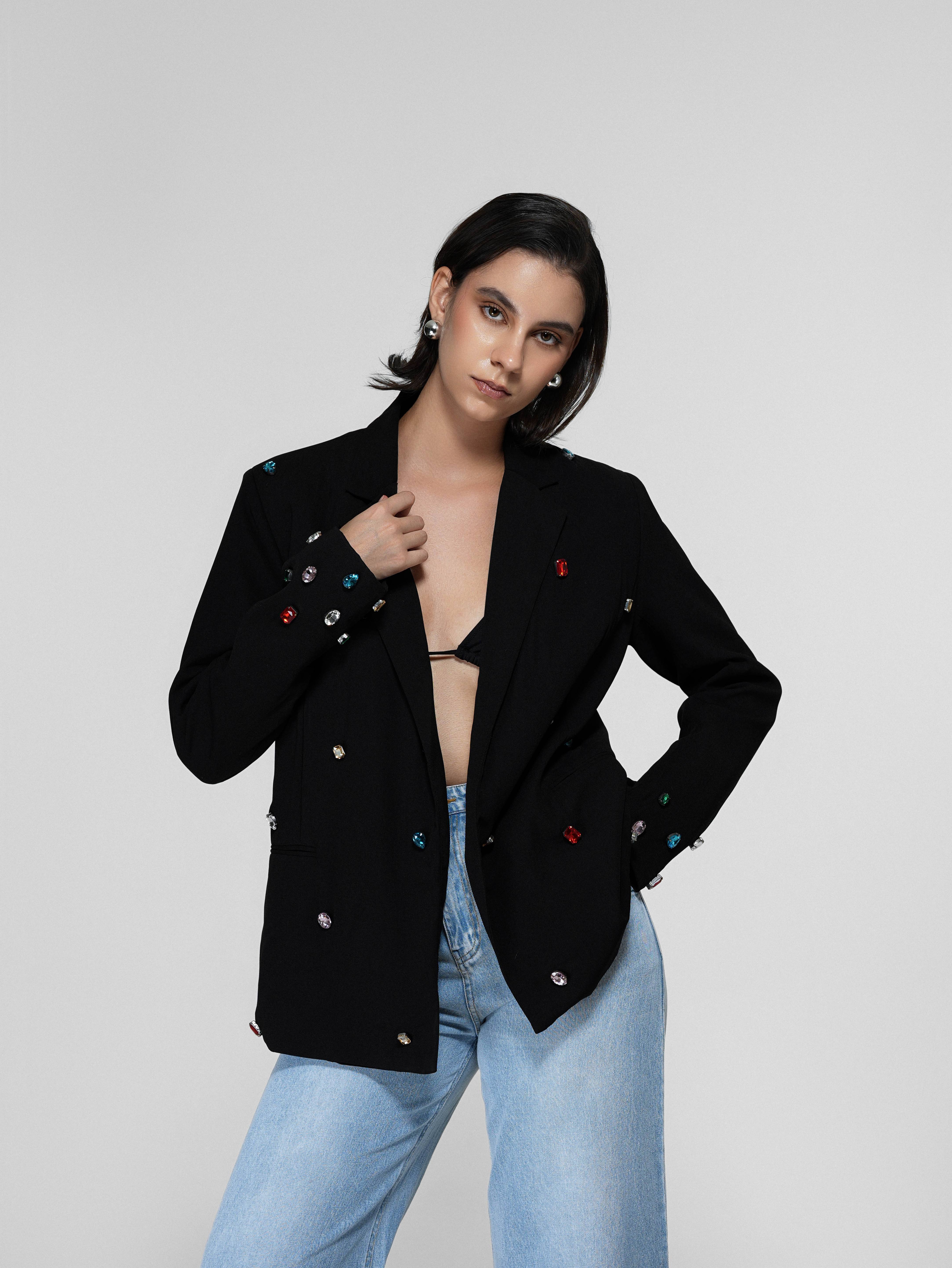 Gem-Embellished Oversized Blazer