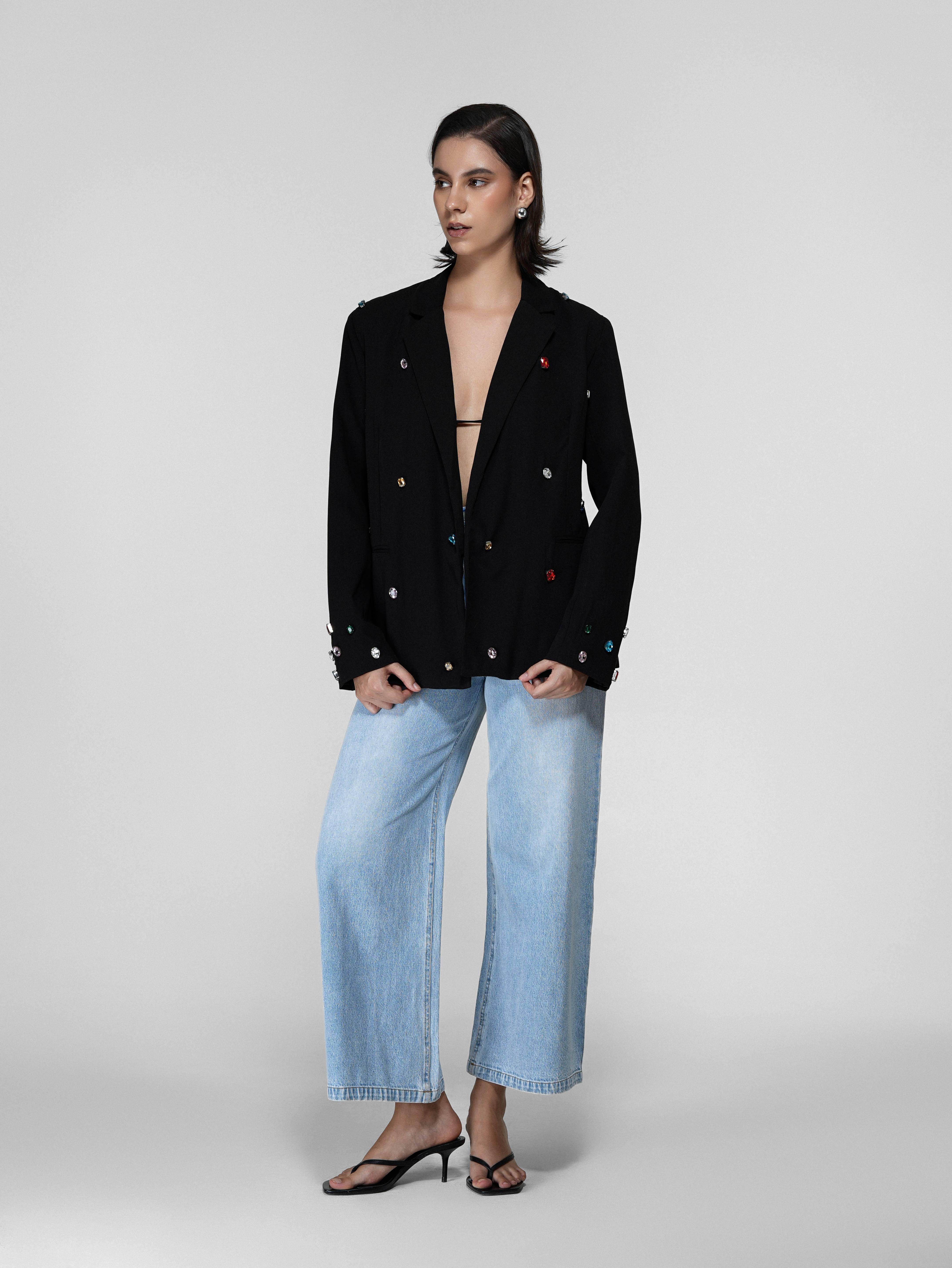 Gem-Embellished Oversized Blazer