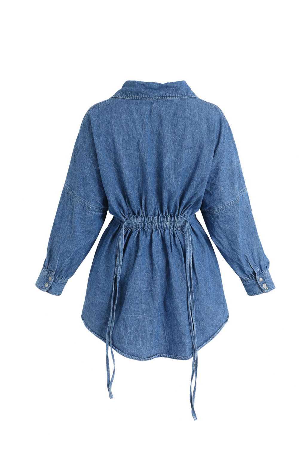 Drawstring Waist Denim Collared Mini Dress
