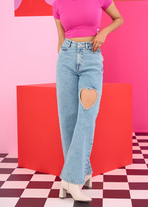 Heart Cutout Embellished Jeans