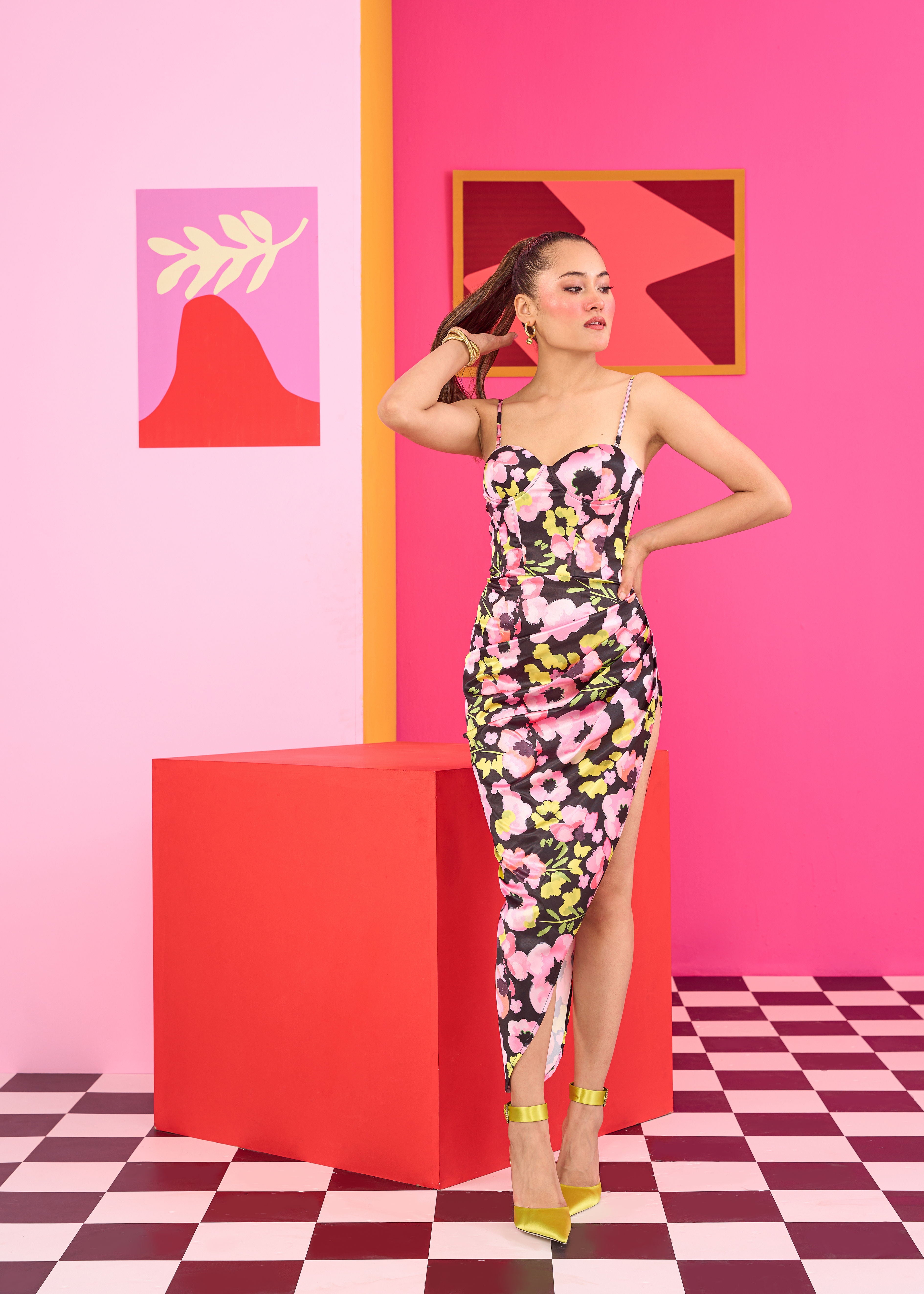 Emily in Paris: Dark Floral Corset Dress