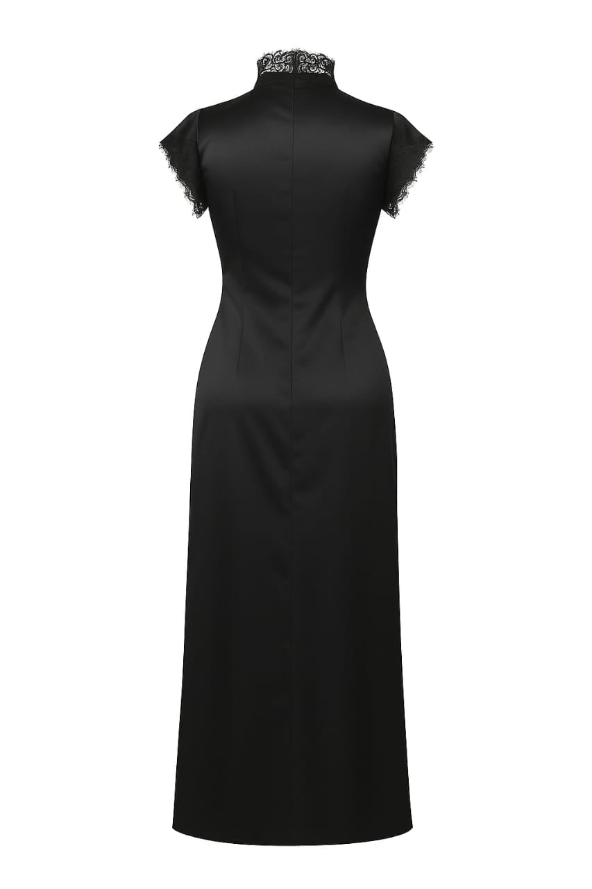 Vintage Black Lace High Neck Maxi Dress