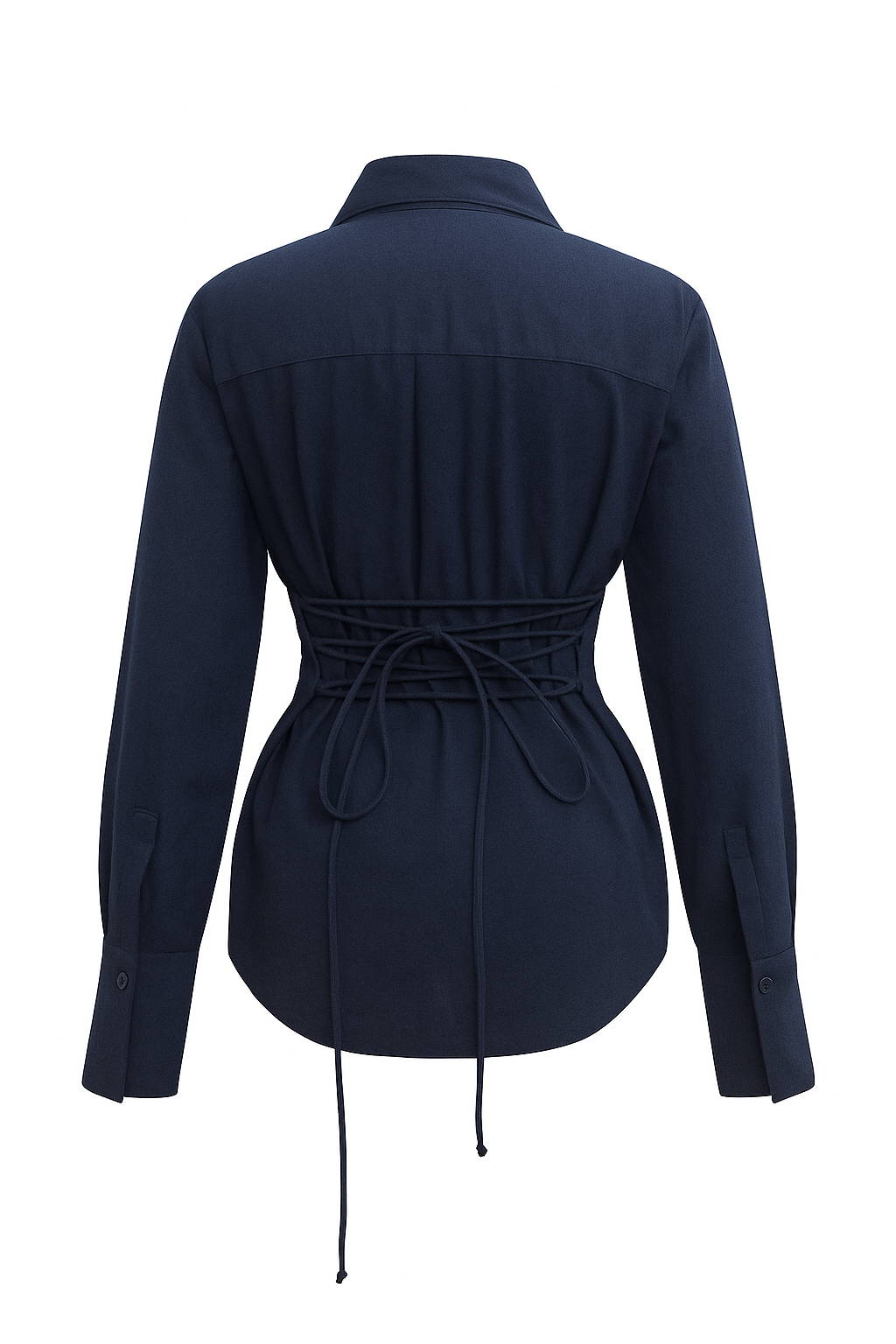 Navy Long Sleeve Shirt with Lace-Up Back