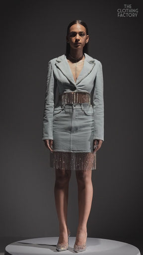 Rhinestone Embellished Crop Blazer and Mini Skirt Set