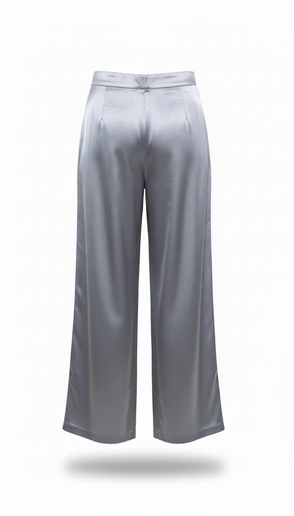 Silver Satin Wide-Leg Pants