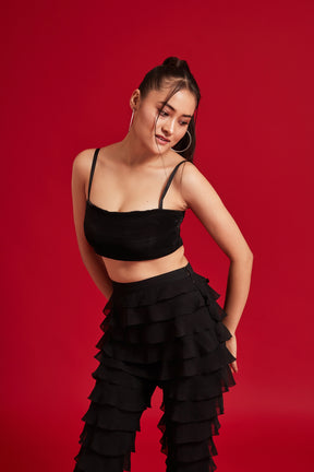 Pleated Top and Ruffles Pant Set