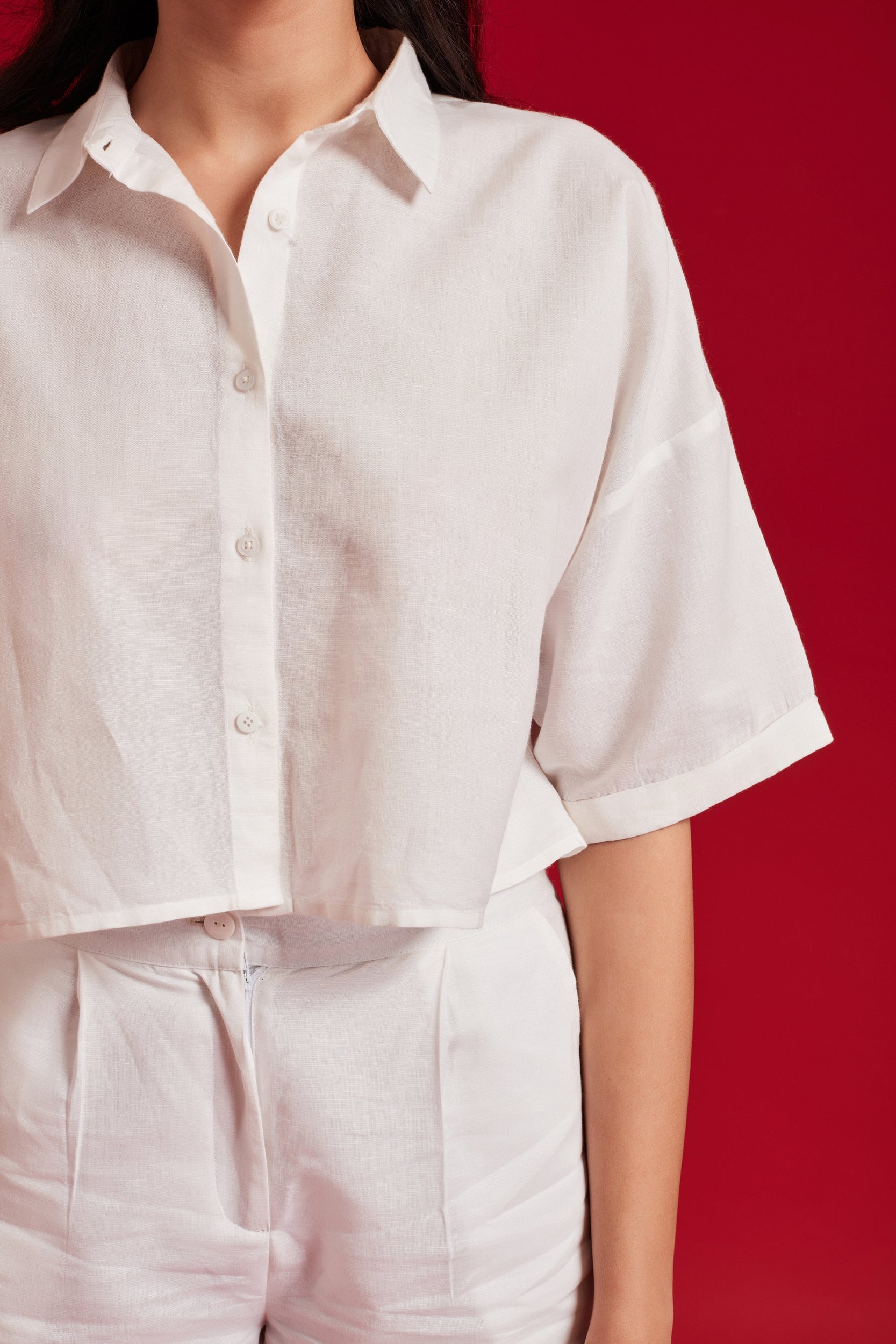 White Linen Shorts and Shirt Set