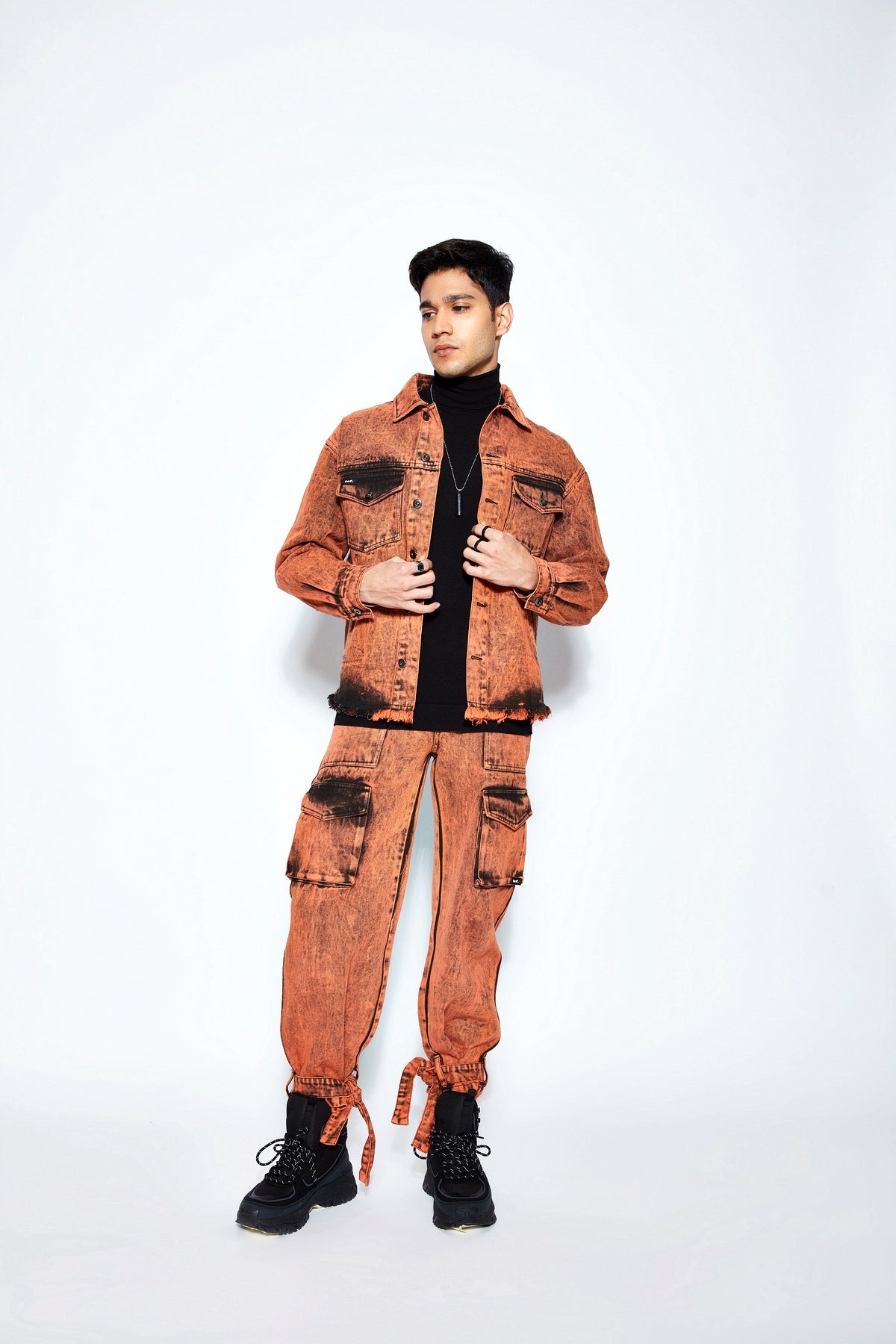 90s Baggy Denim Cargo Jeans- Orange