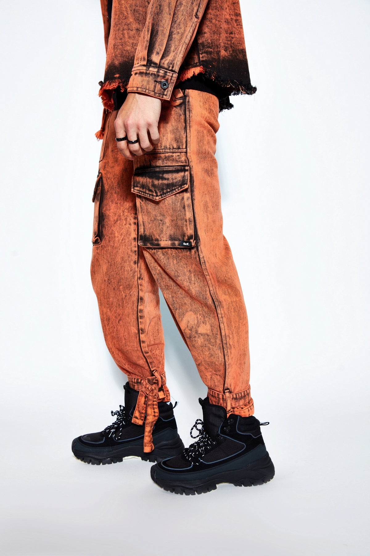 90s Baggy Denim Cargo Jeans- Orange