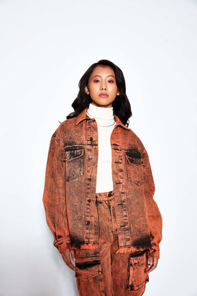 Overdyed Acid Wash Denim Jacket- Orange