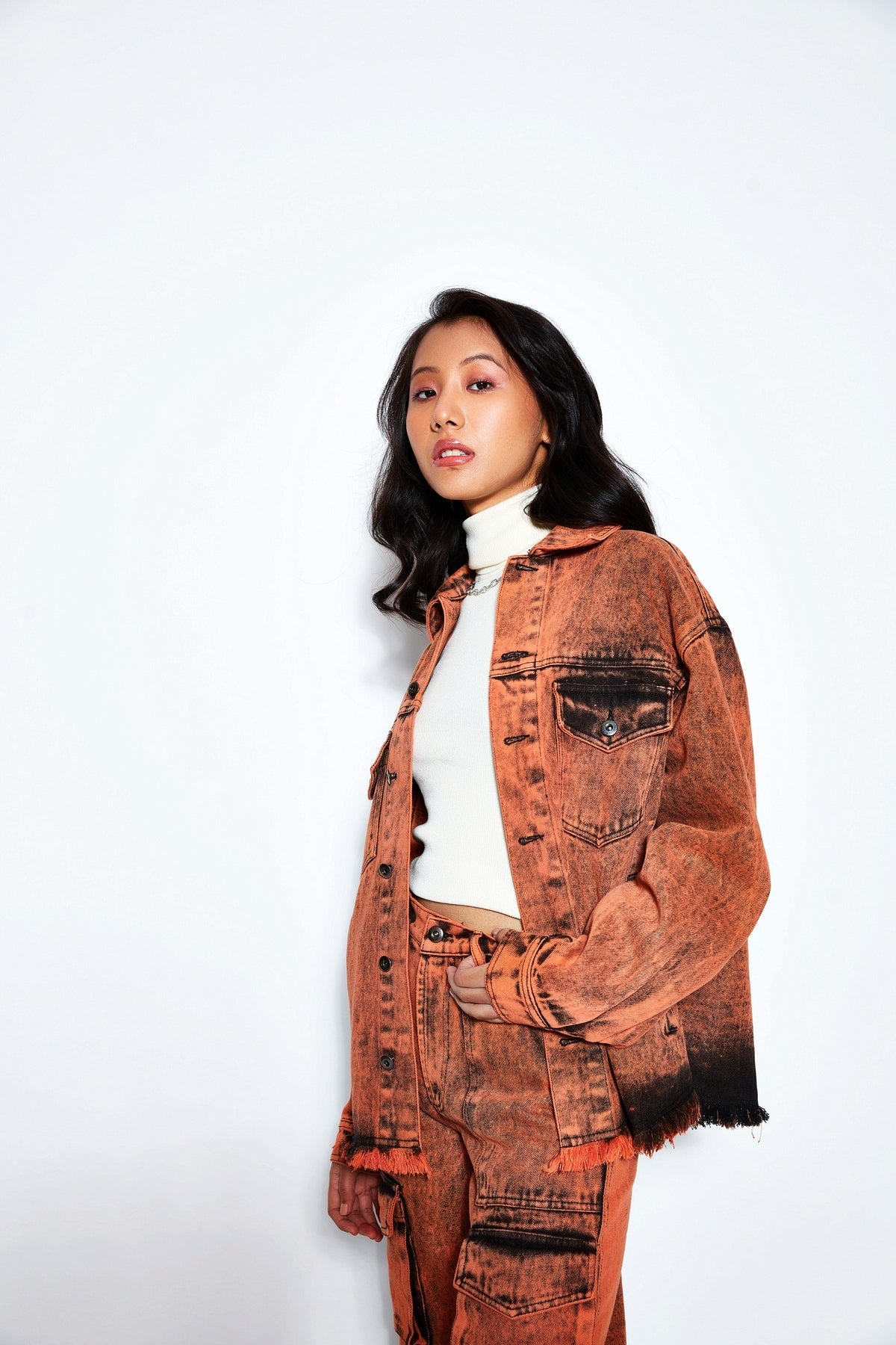 Overdyed Acid Wash Denim Jacket- Orange