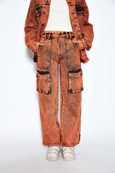 90s Baggy Denim Cargo Jeans- Orange