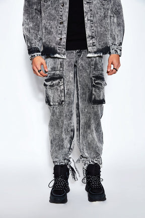 90s Baggy Denim Cargo Jeans- White