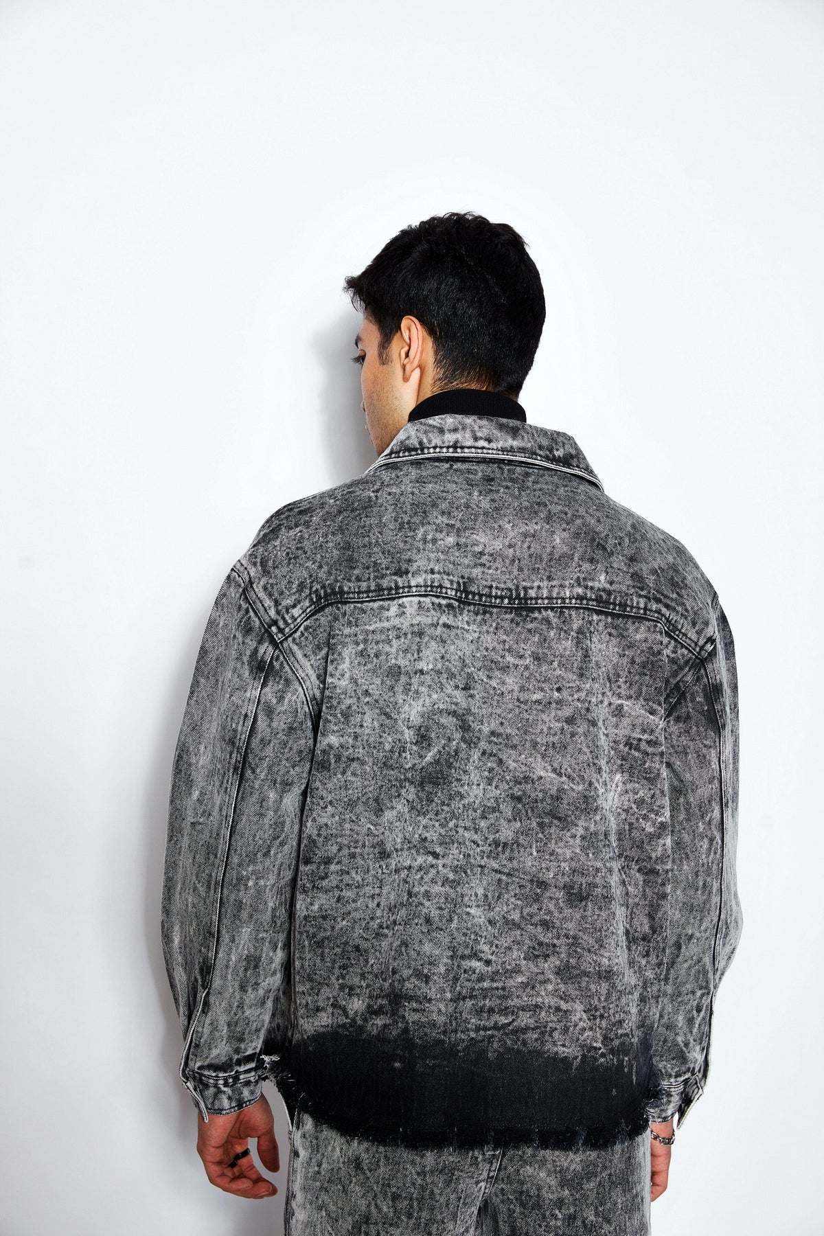 Ball Wash Denim Jacket- Black/White