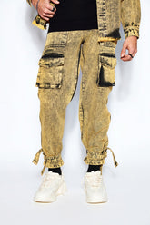 90s Baggy Denim Cargo Jeans- Yellow