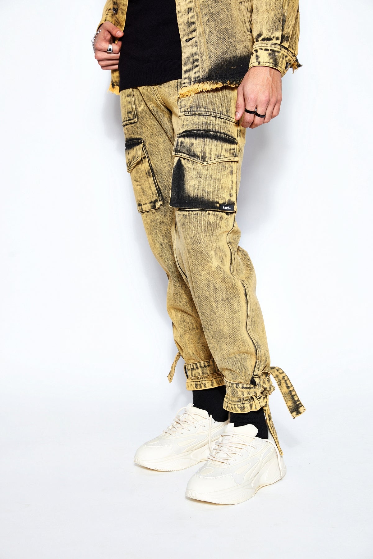 90s Baggy Denim Cargo Jeans- Yellow