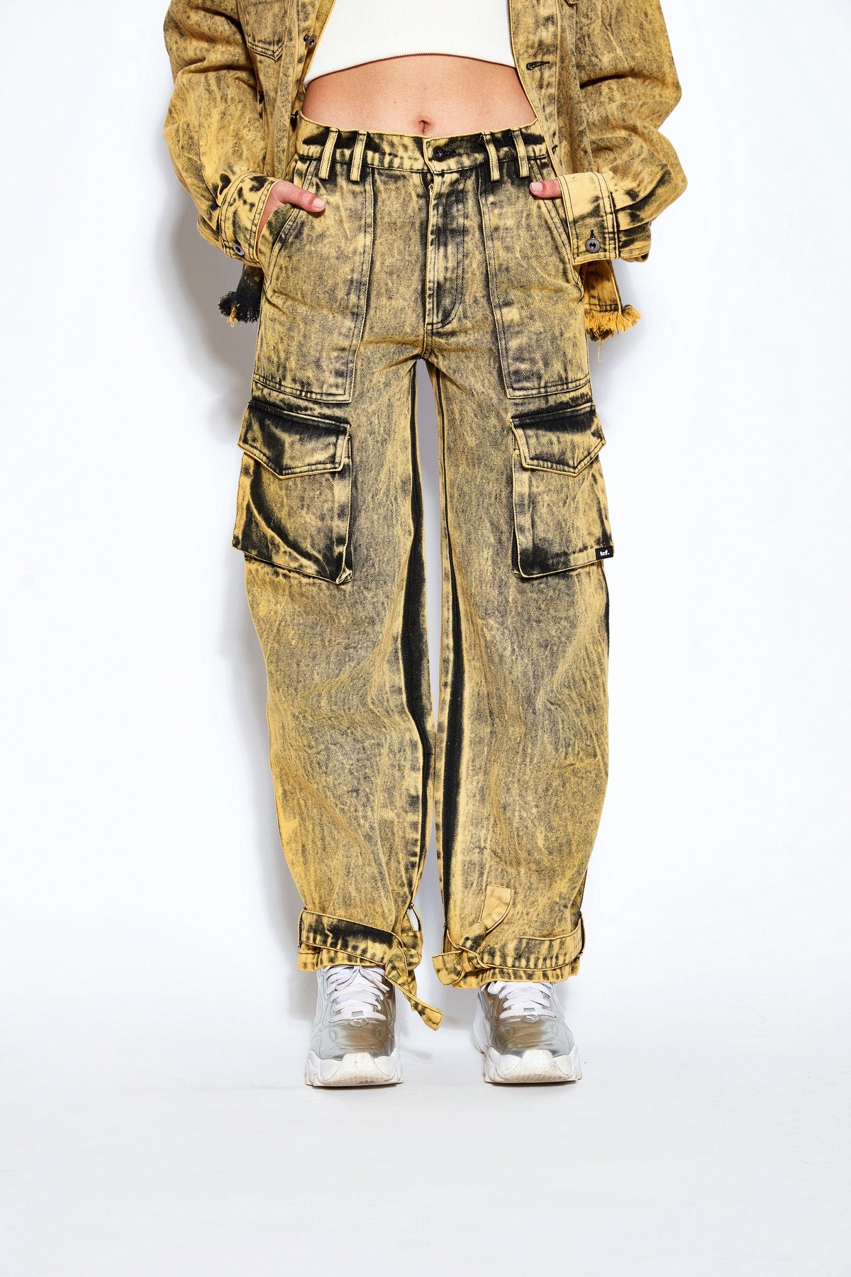 90s Baggy Denim Cargo Jeans- Yellow