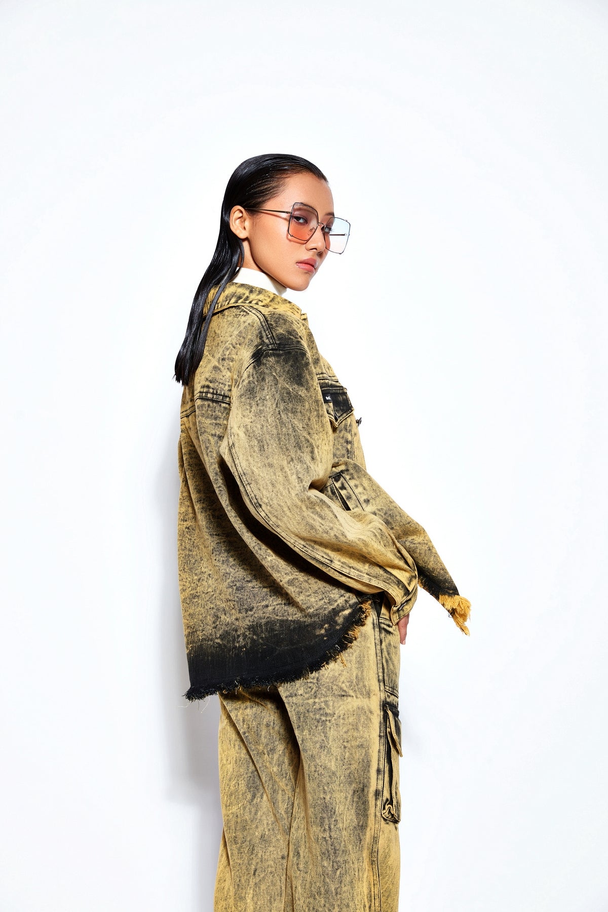 Overdyed Acid Wash Denim Jacket- Yellow