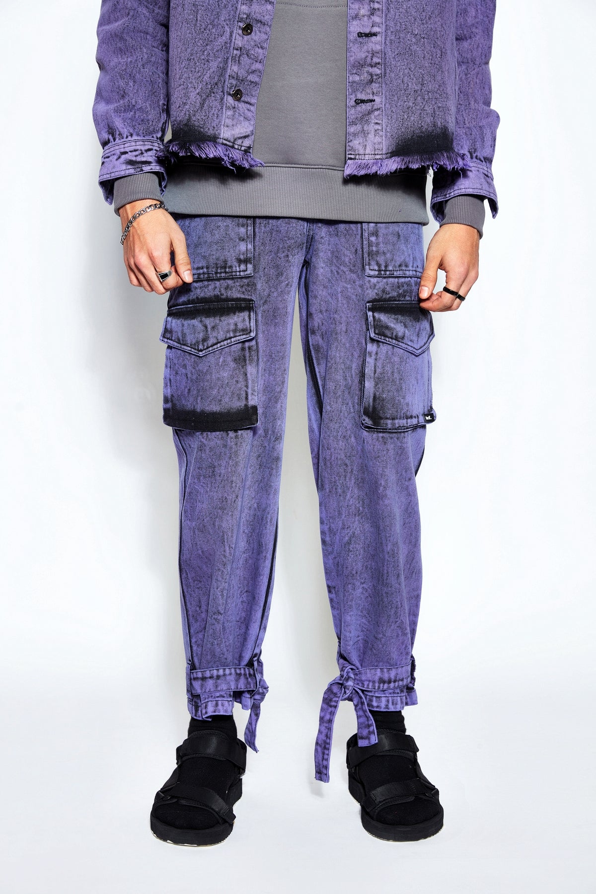 90s Baggy Denim Cargo Jeans- Purple