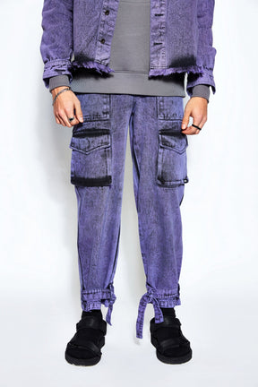 90s Baggy Denim Cargo Jeans- Purple