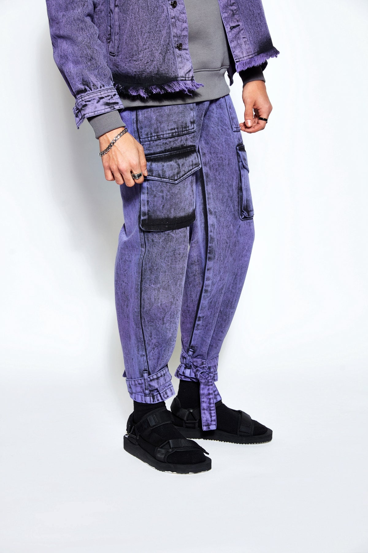 90s Baggy Denim Cargo Jeans- Purple