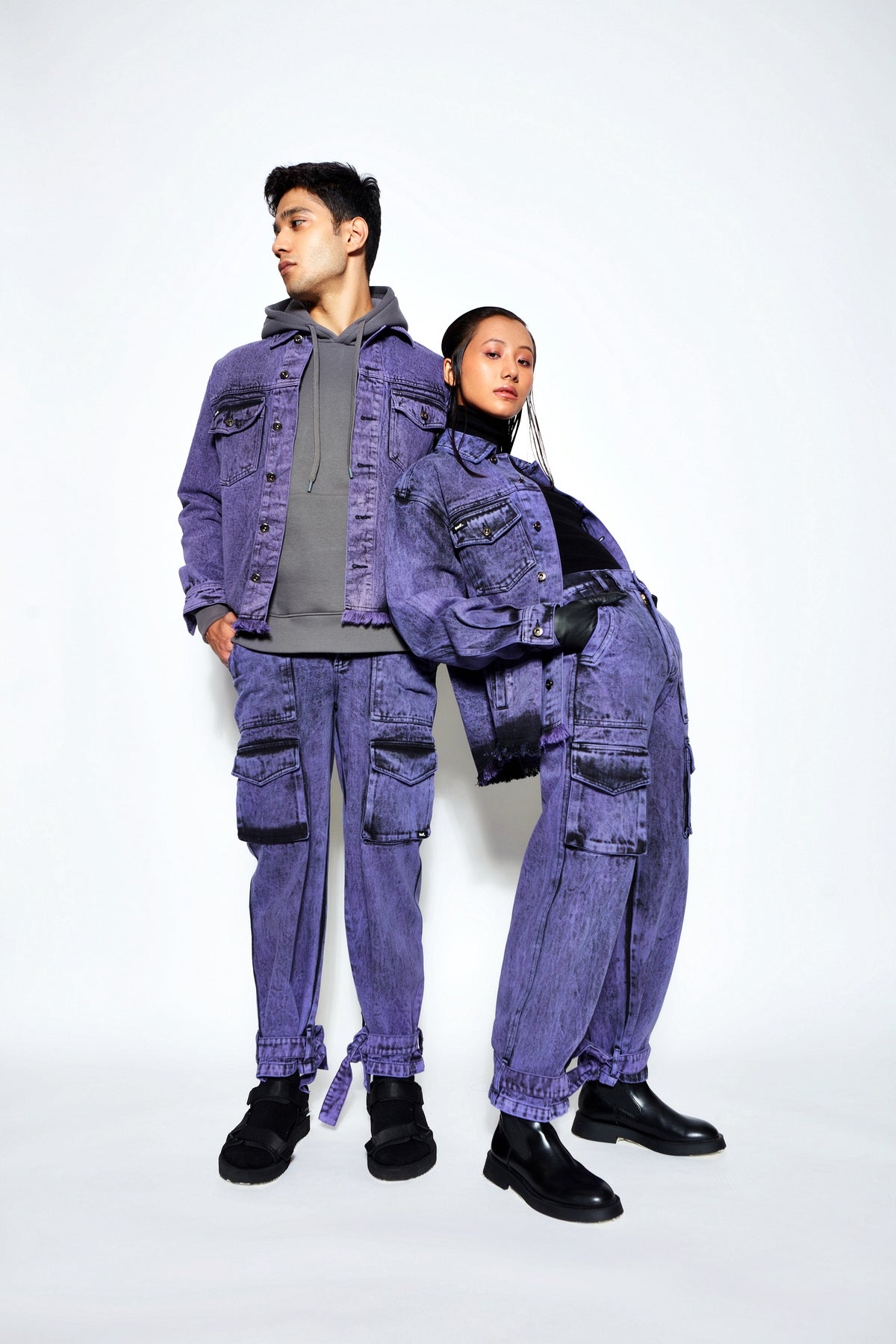 90s Baggy Denim Cargo Jeans- Purple