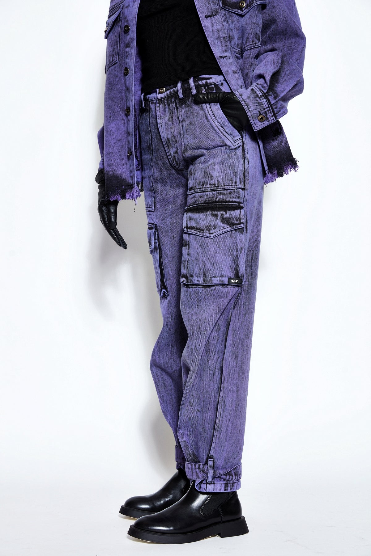 90s Baggy Denim Cargo Jeans- Purple1