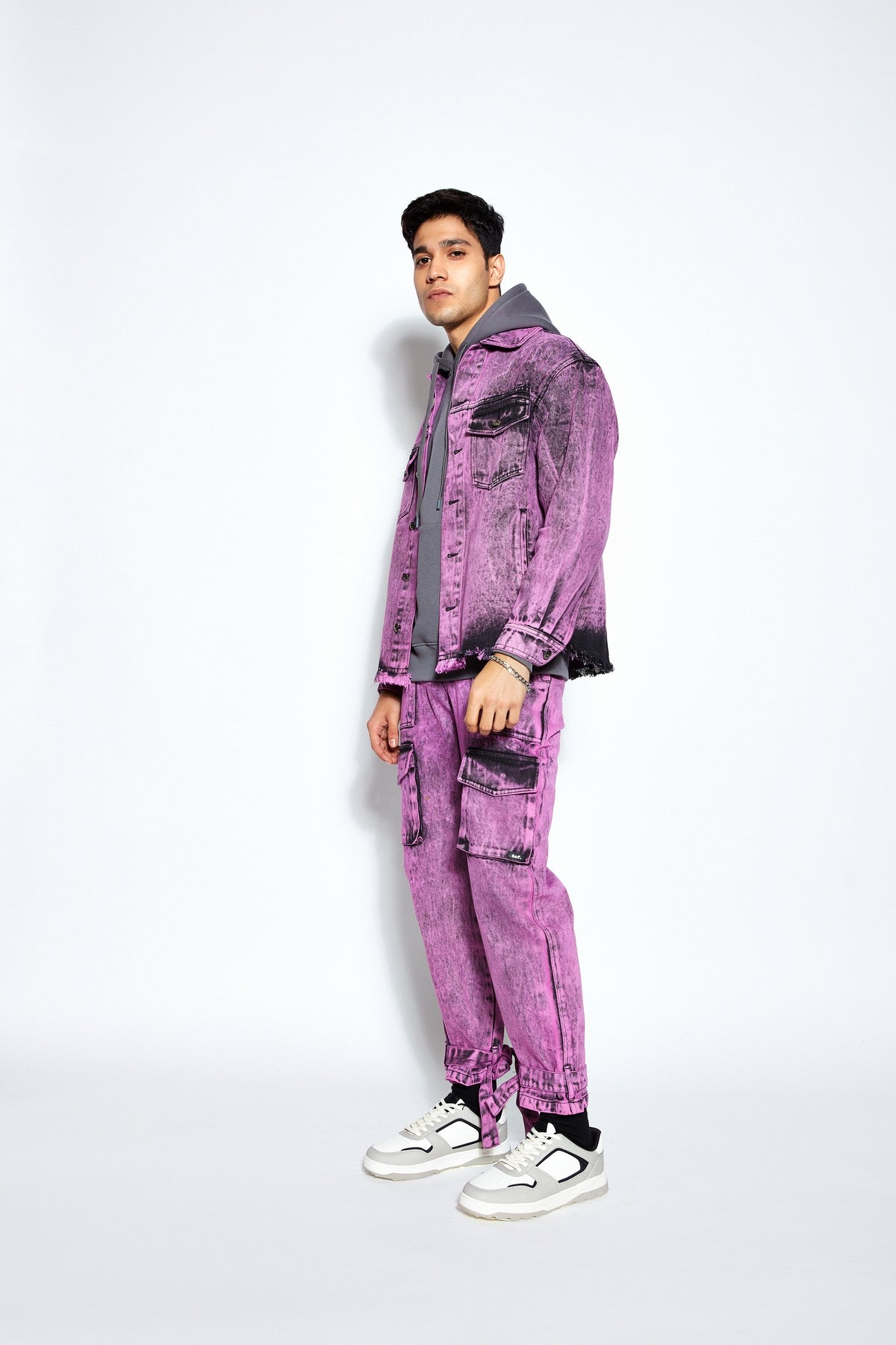 90s Baggy Denim Cargo Jeans- Pink