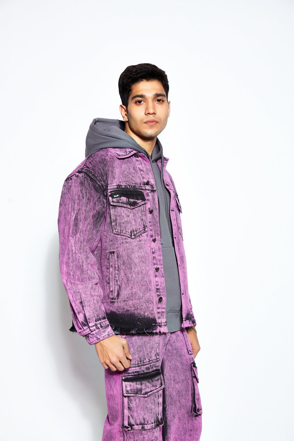 Overdyed Acid Wash Denim Jacket- Pink