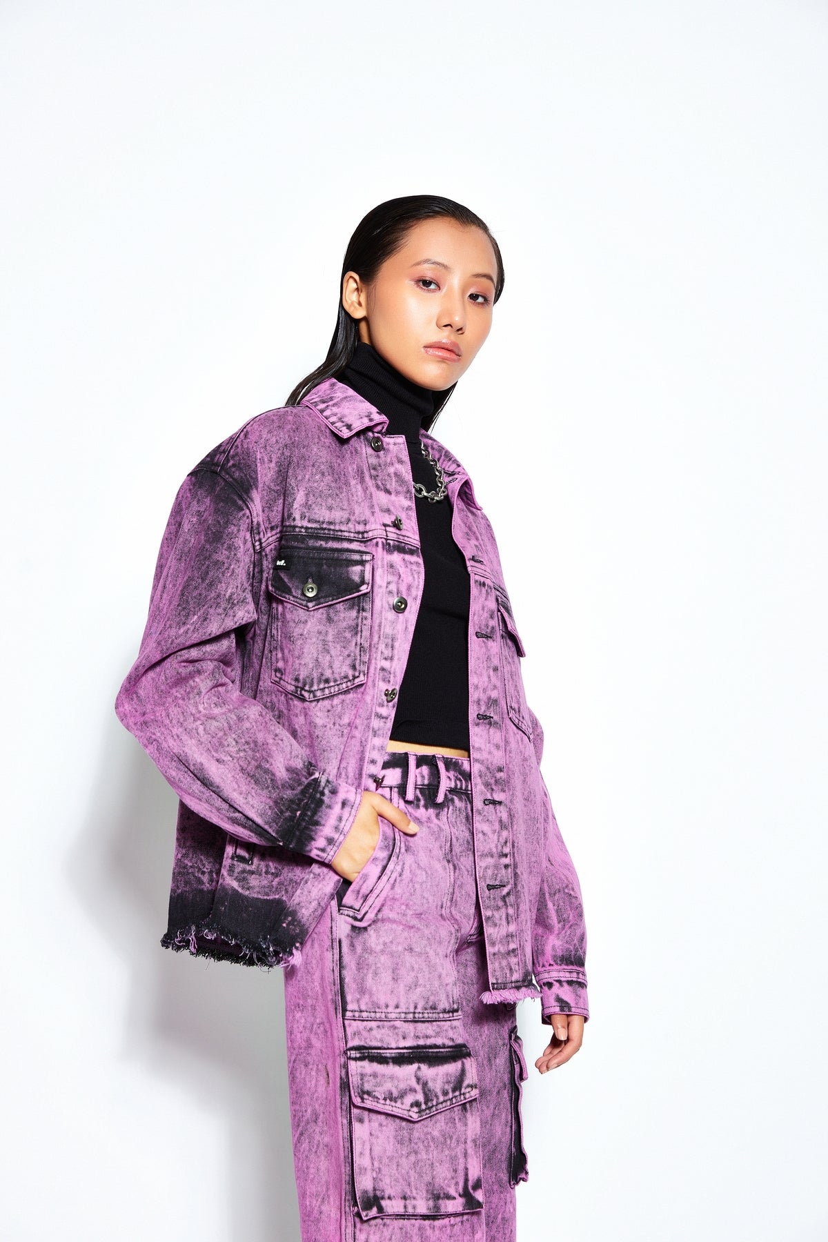 Overdyed Acid Wash Denim Jacket- Pink