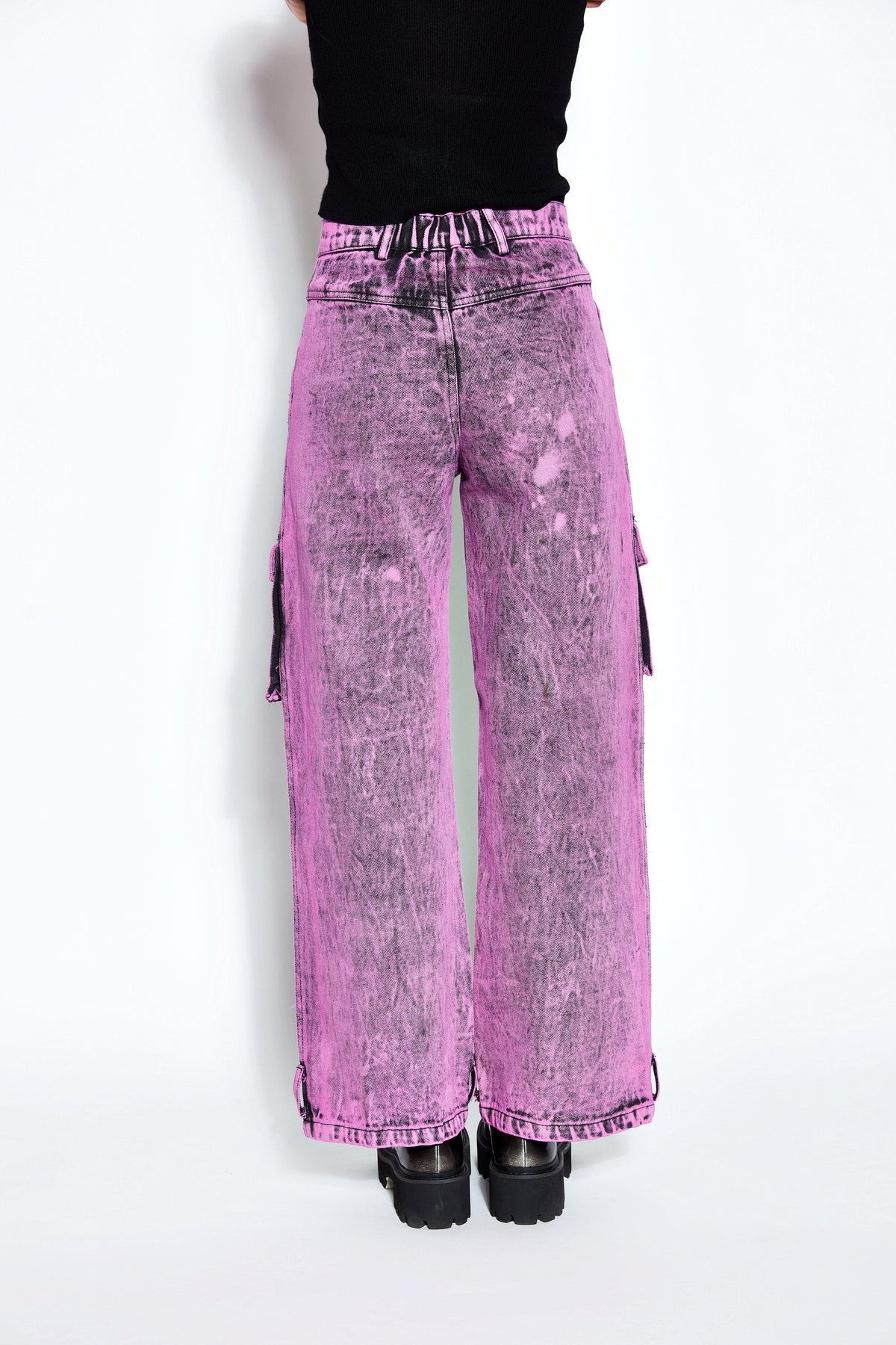90s Baggy Denim Cargo Jeans- Pink