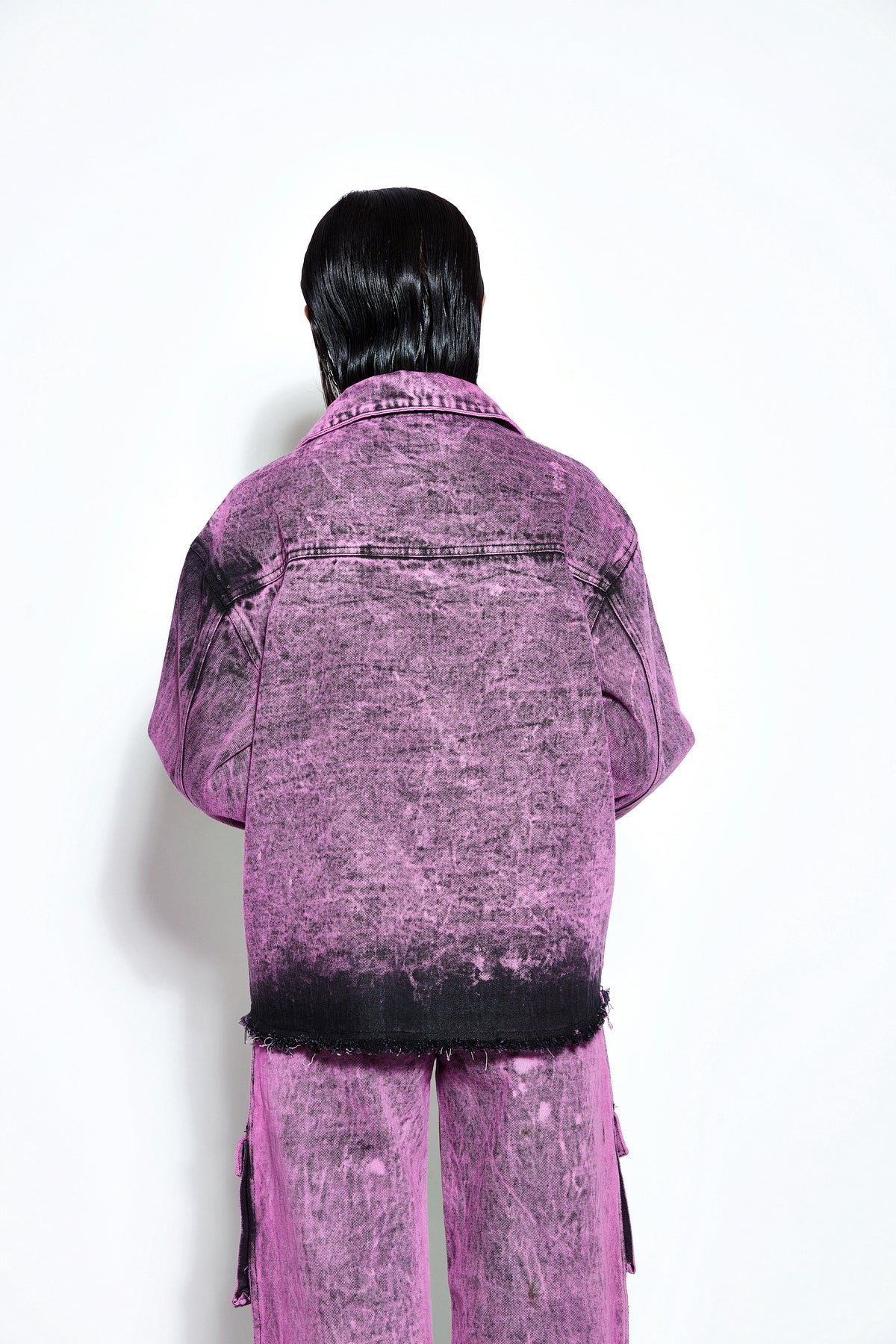 Overdyed Acid Wash Denim Jacket- Pink