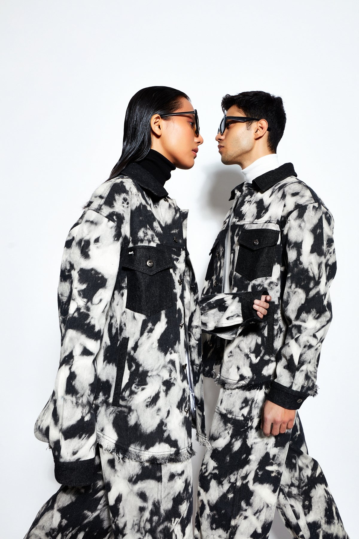 Tie Dye Denim Jacket- Black/White