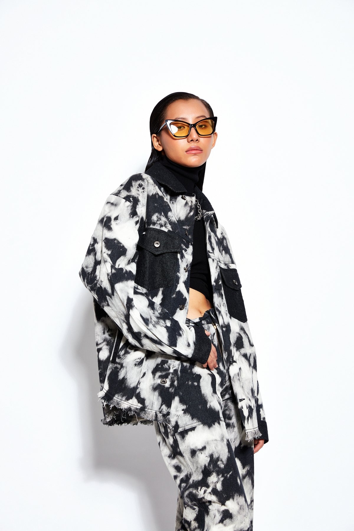 Tie Dye Denim Jacket- Black/White