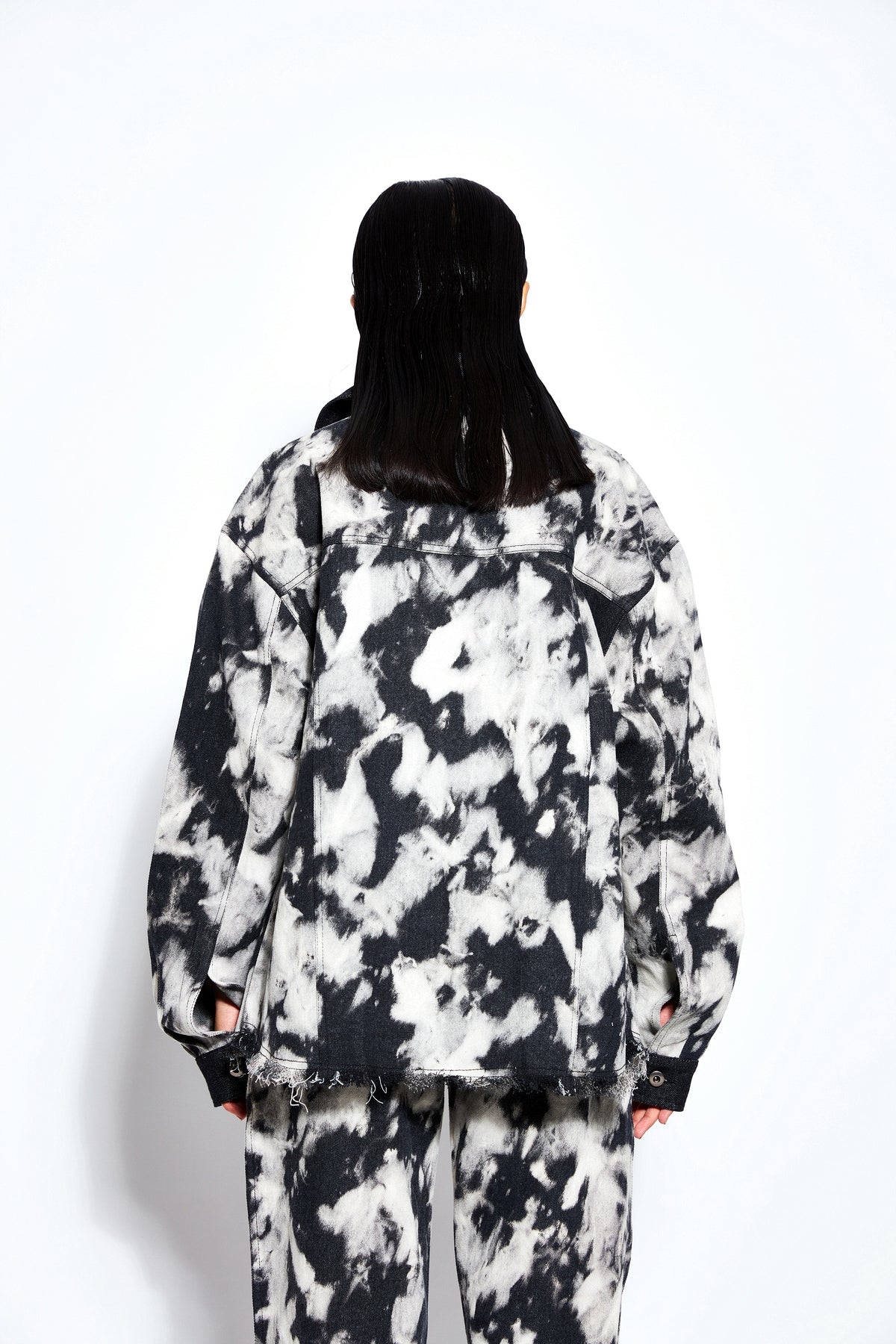 Tie Dye Denim Jacket- Black/White