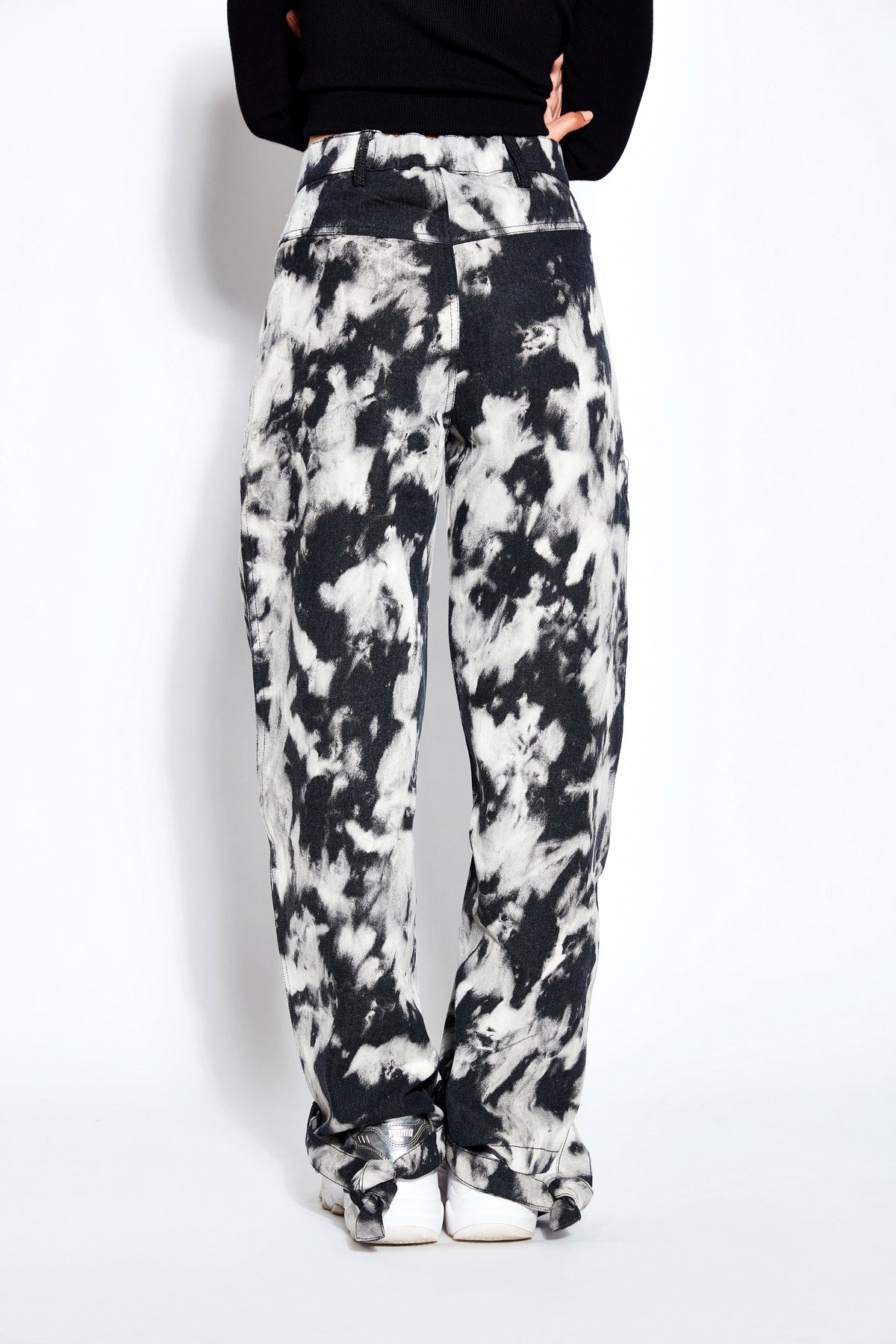 90s Tie Dye Baggy Denim Jeans- Black/White